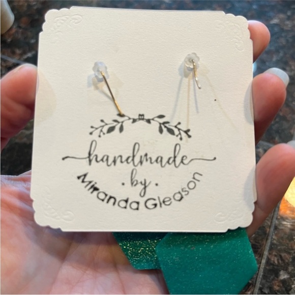 NEW! Handmade Artisan Clay Burgundy and Gold Embossed Dangle Earrings Pierced - Picture 3 of 10